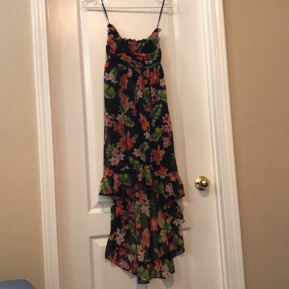 Strapless floral high low dress